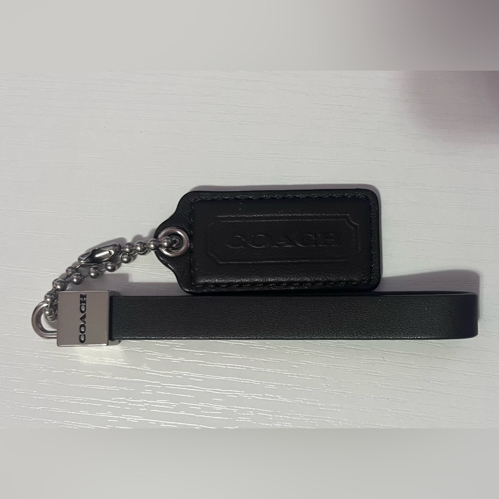 Coach Dark Brown Leather Bag Charm Keychain | Tag + Wrist Strap